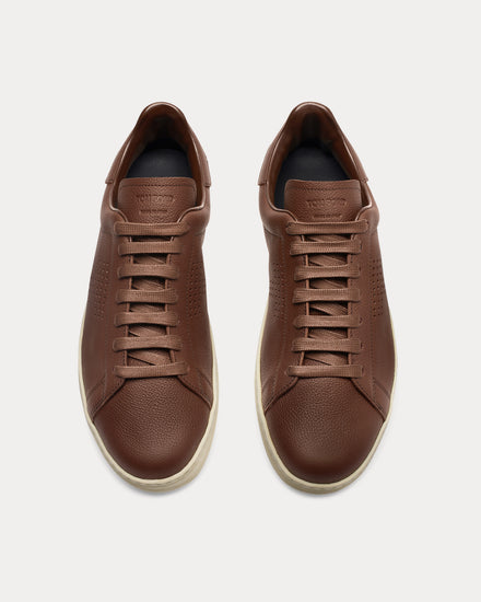 Tom Ford Warwick Perforated Leather Tobacco / Cream Low Top Sneakers - 2