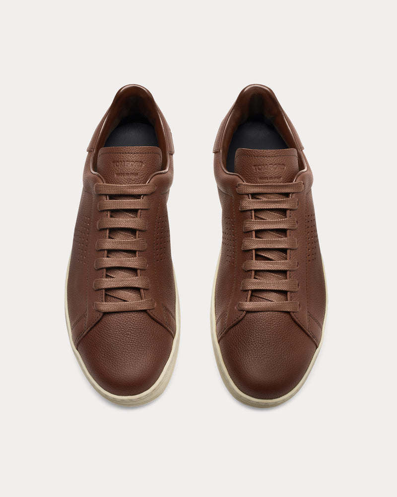 Tom Ford Warwick Perforated Leather Tobacco / Cream Low Top Sneakers - 2