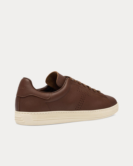 Tom Ford Warwick Perforated Leather Tobacco / Cream Low Top Sneakers - 3