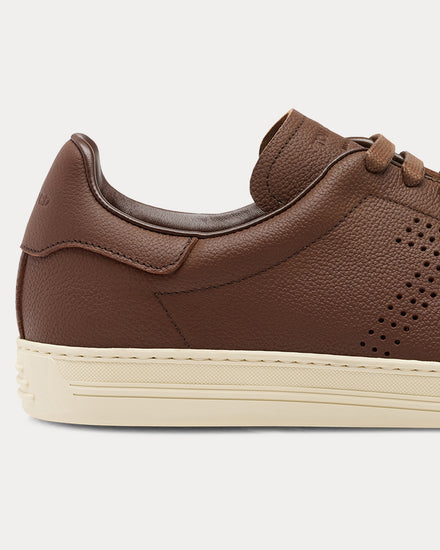 Tom Ford Warwick Perforated Leather Tobacco / Cream Low Top Sneakers - 4