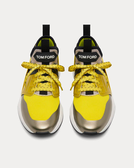 Tom Ford Jago Scuba Mesh & Leather Green / Yellow / White Low Top Sneakers - 2