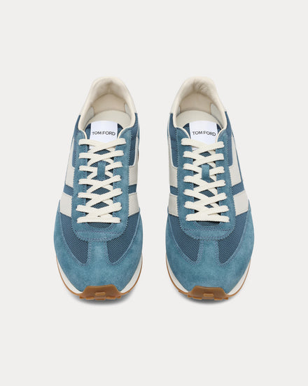 Tom Ford Mick Suede Steel Blue / Amber Low Top Sneakers - 2