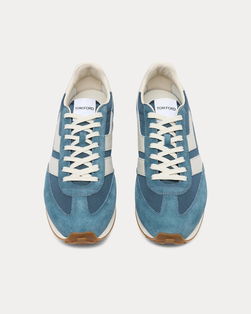 Tom Ford Mick Suede Steel Blue / Amber Low Top Sneakers - 2