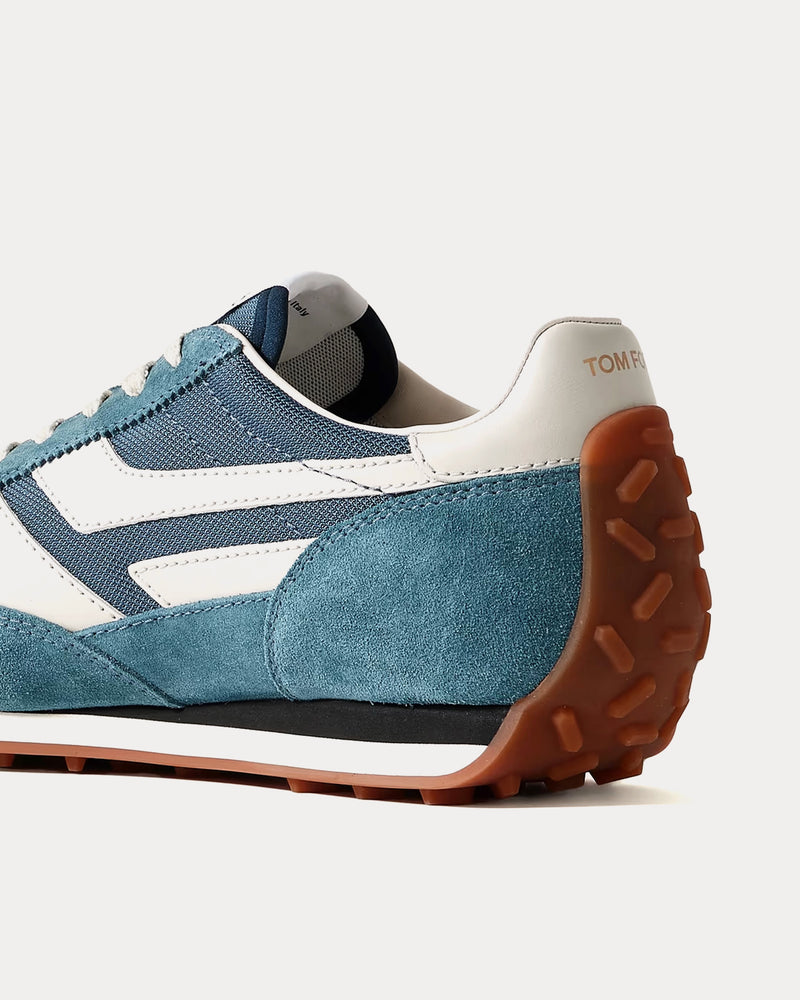 Tom Ford Mick Suede Steel Blue / Amber Low Top Sneakers - 4