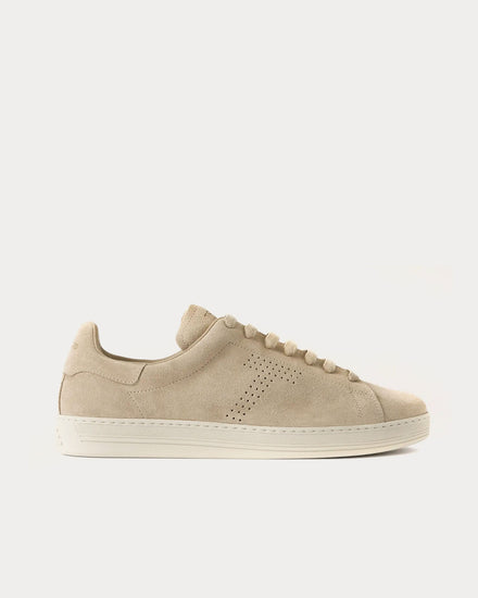 Tom Ford Warwick Perforated Suede Beige Low Top Sneakers - 1