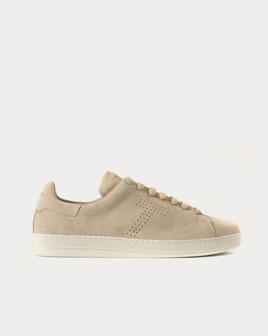 Tom Ford Warwick Perforated Suede Beige Low Top Sneakers