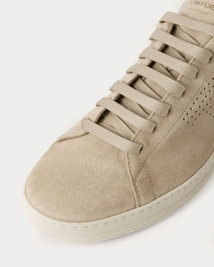 Tom Ford Warwick Perforated Suede Beige Low Top Sneakers - 3