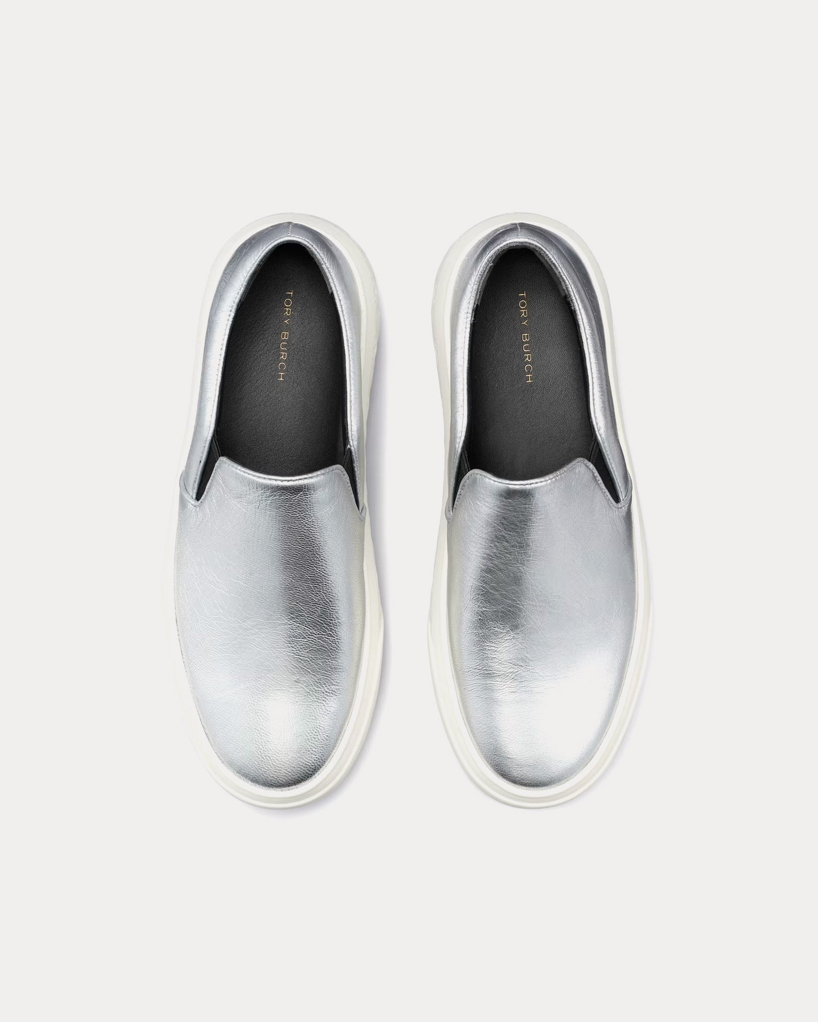 Tory Burch - Ladybug Metallic Leather Silver Slip On Sneakers