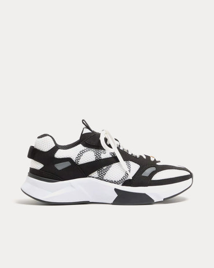 Valentino Demivee Mesh Fabric with Suede Inserts Black / White Low Top Sneakers - 1