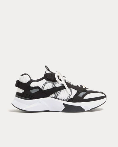 Valentino Demivee Mesh Fabric with Suede Inserts Black / White Low Top Sneakers