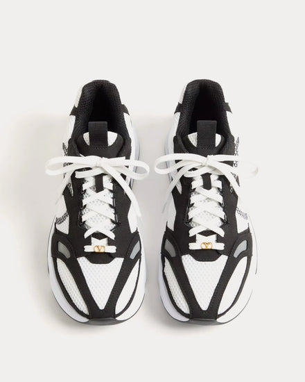 Valentino Demivee Mesh Fabric with Suede Inserts Black / White Low Top Sneakers - 2