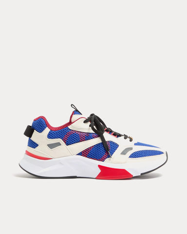 Valentino Demivee Mesh Fabric with Suede Inserts White / Blue Low Top Sneakers