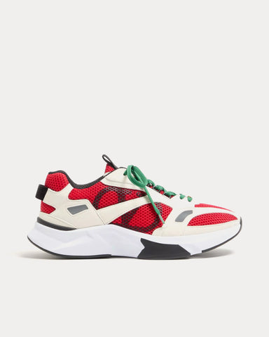 Valentino Demivee Mesh Fabric with Suede Inserts White / Red Low Top Sneakers