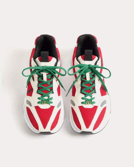 Valentino Demivee Mesh Fabric with Suede Inserts White / Red Low Top Sneakers - 2