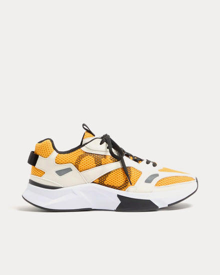 Valentino Demivee Mesh Fabric with Suede Inserts White / Yellow Low Top Sneakers - 1