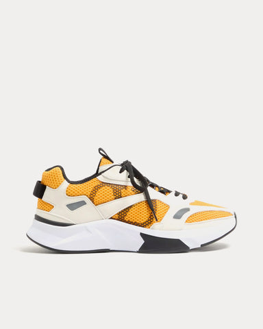 Valentino Demivee Mesh Fabric with Suede Inserts White / Yellow Low Top Sneakers
