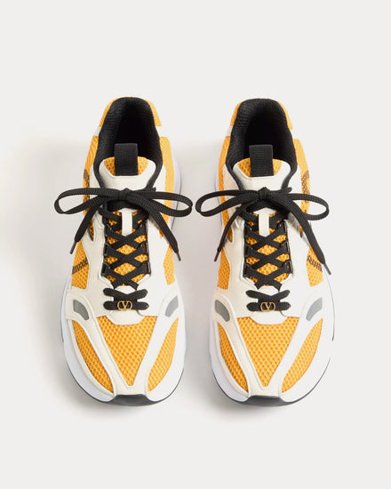 Valentino Demivee Mesh Fabric with Suede Inserts White / Yellow Low Top Sneakers - 2