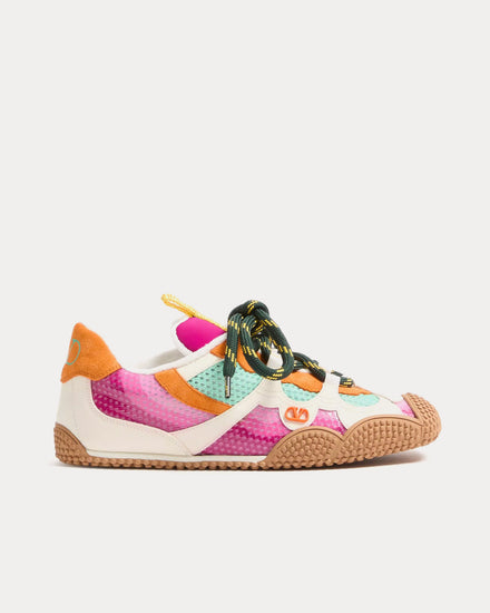 Valentino Amphibia Rubberised Calfskin & Split Leather Fuchsia Low Top Sneakers - 1