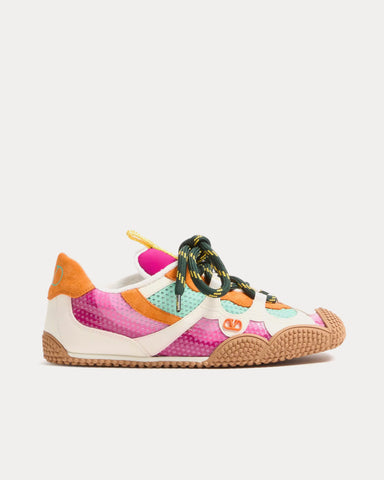 Valentino Amphibia Rubberised Calfskin & Split Leather Fuchsia Low Top Sneakers