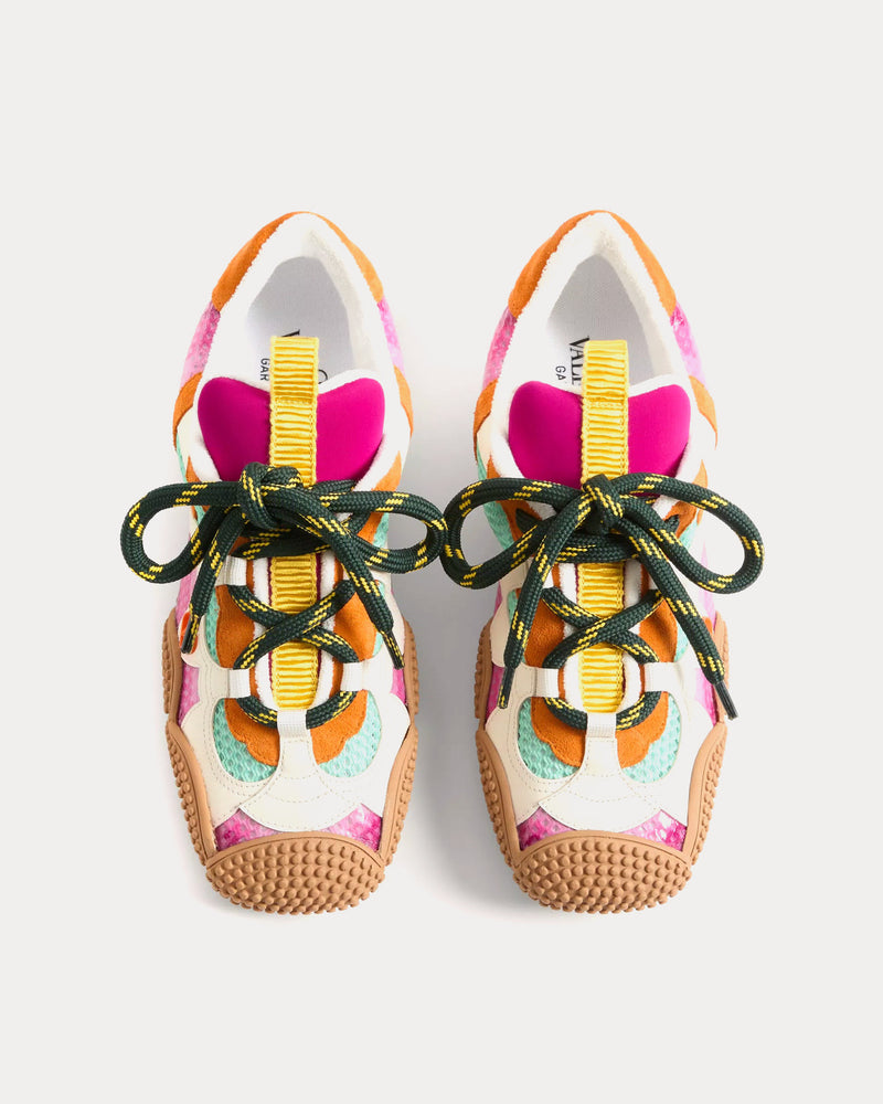 Valentino Amphibia Rubberised Calfskin & Split Leather Fuchsia Low Top Sneakers - 2