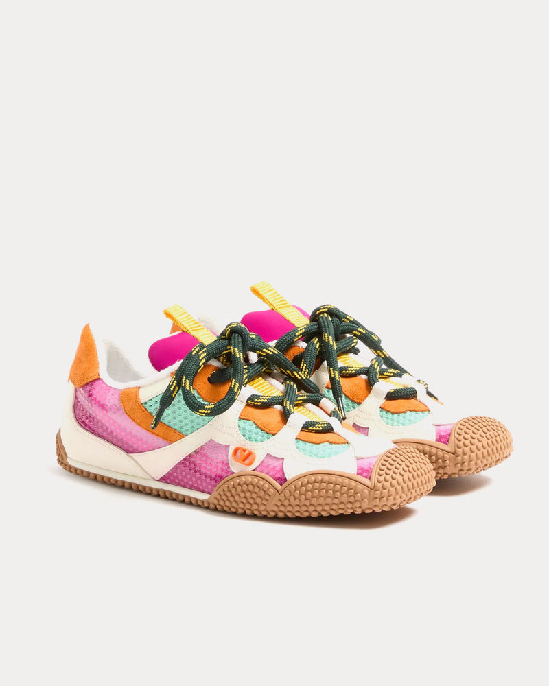 Valentino Amphibia Rubberised Calfskin & Split Leather Fuchsia Low Top Sneakers - 3