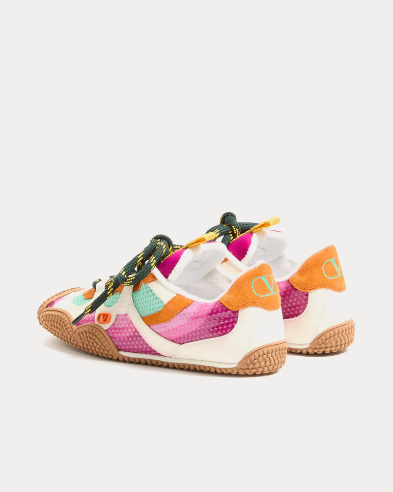 Valentino Amphibia Rubberised Calfskin & Split Leather Fuchsia Low Top Sneakers - 4