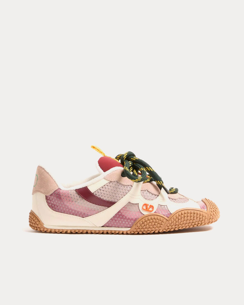 Valentino Amphibia Rubberised Calfskin & Calfskin Pink Low Top Sneakers - 1
