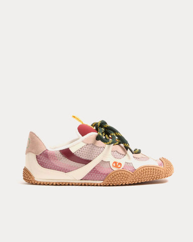 Valentino Amphibia Rubberised Calfskin & Calfskin Pink Low Top Sneakers