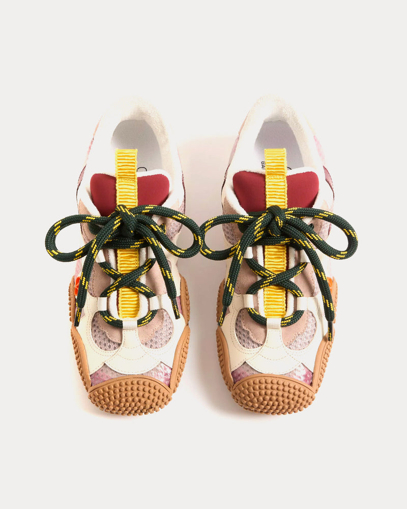 Valentino Amphibia Rubberised Calfskin & Calfskin Pink Low Top Sneakers - 2