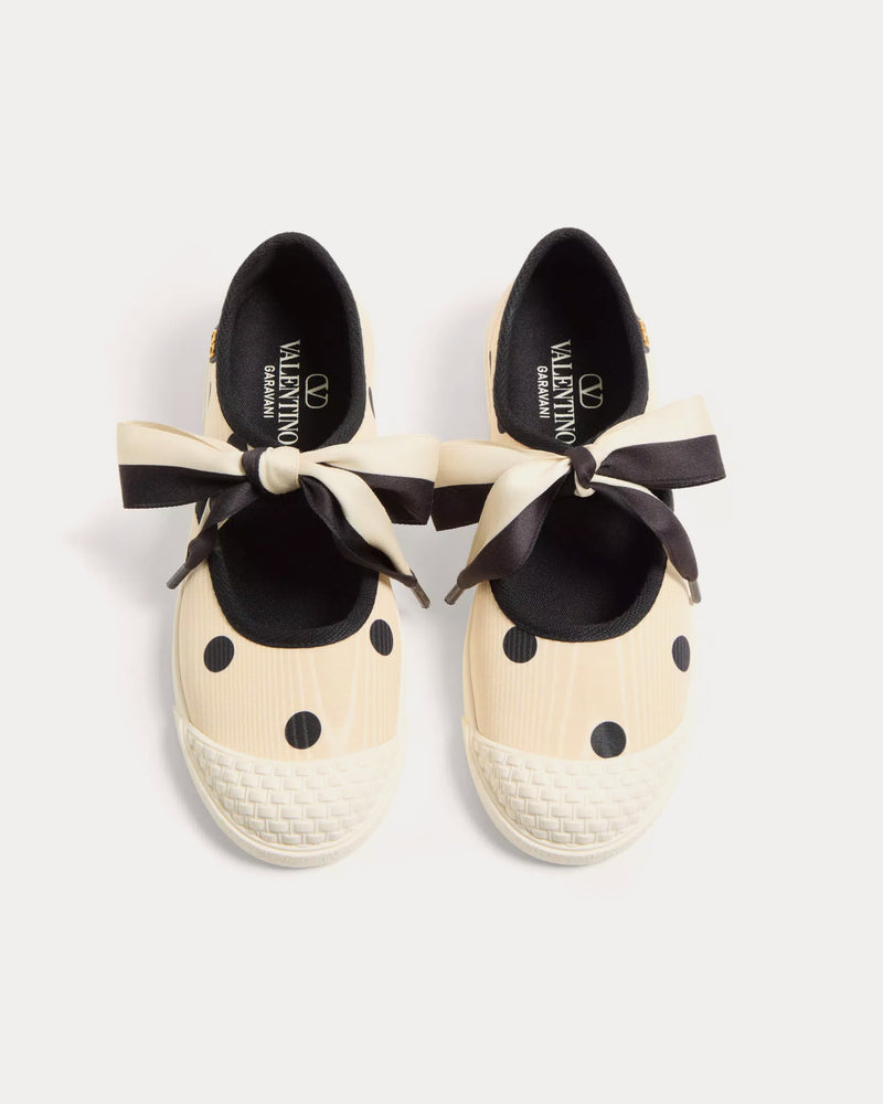 Valentino Bay By Bay Ballerina in Moiré De Pois Fabric Butter / Black Slip Ons - 2