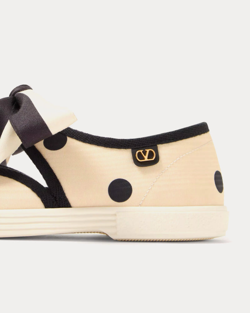 Valentino Bay By Bay Ballerina in Moiré De Pois Fabric Butter / Black Slip Ons - 4