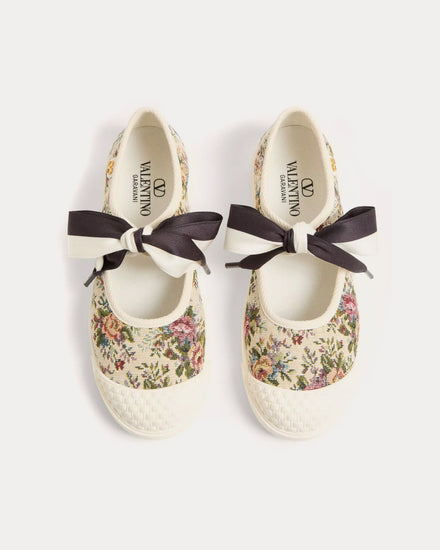Valentino Bay By Bay Ballerina in Papier Floral Fabric Beige / Multi Slip Ons - 2