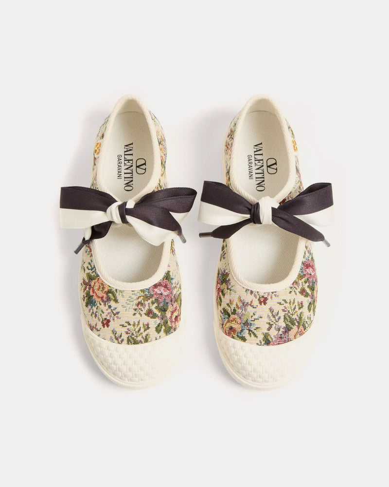 Valentino Bay By Bay Ballerina in Papier Floral Fabric Beige / Multi Slip Ons - 2