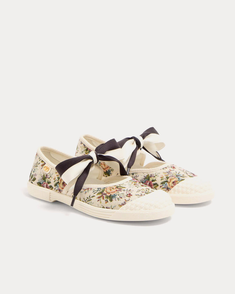 Valentino Bay By Bay Ballerina in Papier Floral Fabric Beige / Multi Slip Ons - 4