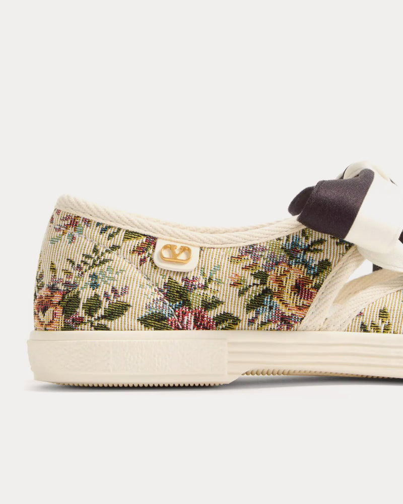 Valentino Bay By Bay Ballerina in Papier Floral Fabric Beige / Multi Slip Ons - 3