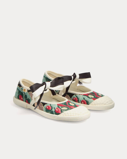 Valentino Bay By Bay Ballerina in Floral Jacquard Embroidery Black / Multi / Ivory Slip Ons - 3