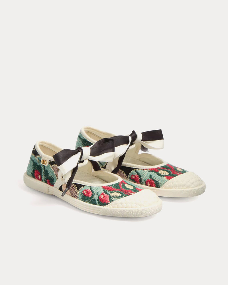 Valentino Bay By Bay Ballerina in Floral Jacquard Embroidery Black / Multi / Ivory Slip Ons - 3