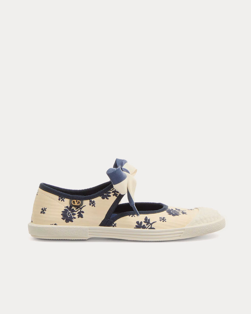Valentino Bay By Bay Ballerina in Papier Floral Fabric Butter / Blue Slip Ons - 1
