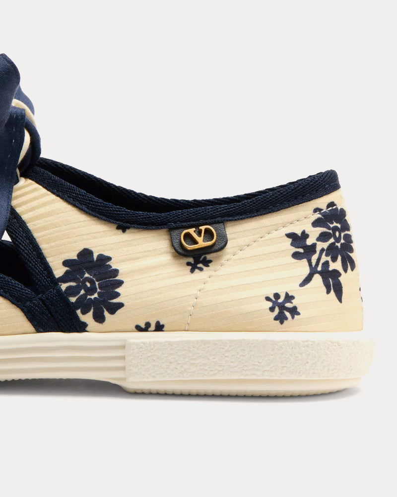 Valentino Bay By Bay Ballerina in Papier Floral Fabric Butter / Blue Slip Ons - 4