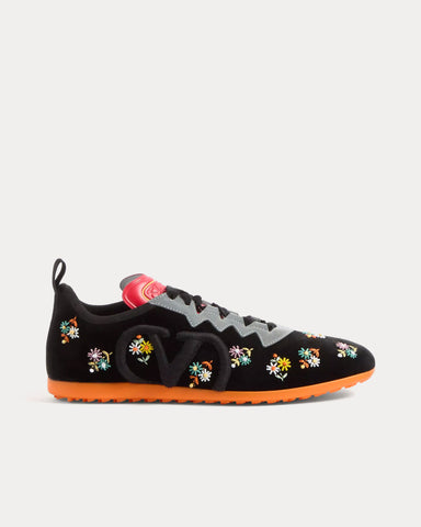 Valentino Chromathon Velvet with Floral Embroidery Black Low Top Sneakers