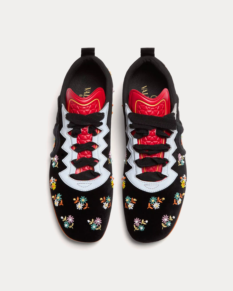 Valentino Chromathon Velvet with Floral Embroidery Black Low Top Sneakers - 2