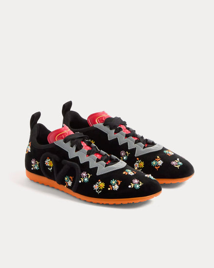 Valentino Chromathon Velvet with Floral Embroidery Black Low Top Sneakers - 3