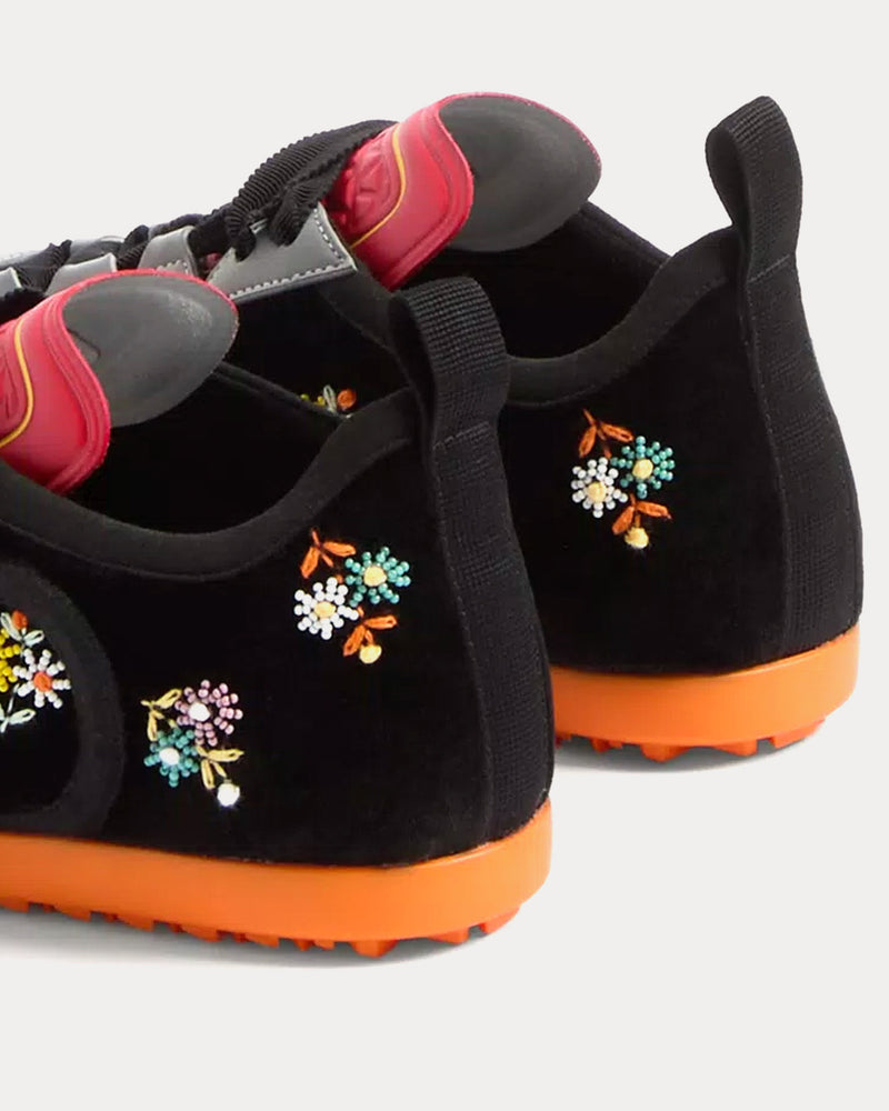 Valentino Chromathon Velvet with Floral Embroidery Black Low Top Sneakers - 4