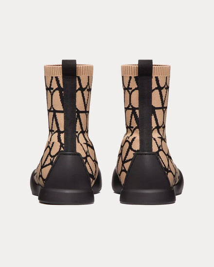 Valentino Cityshore Toile Iconographe Beige / Black High Top Sneakers - 2