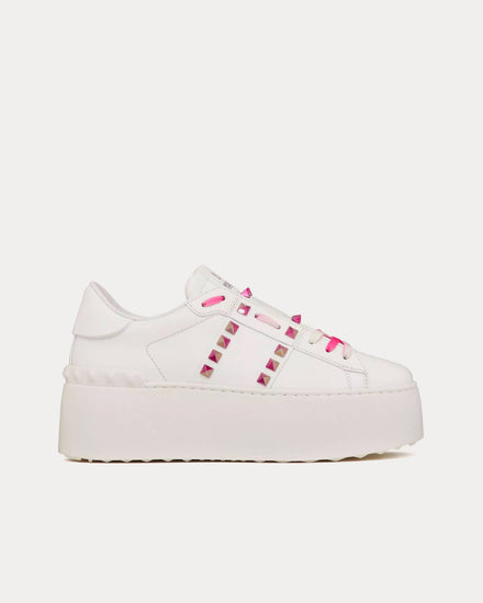 Valentino Rockstud Untitled Flatform with Studs White / Pink PP Low Top Sneakers - 1