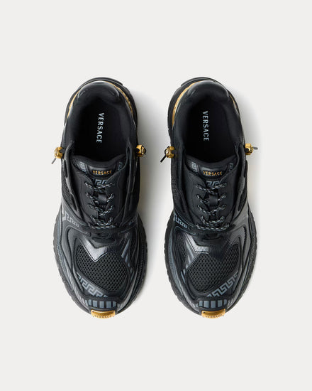 Versace Icaro Mesh & Leather Black / Gold Low Top Sneakers - 2