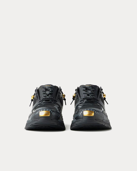 Versace Icaro Mesh & Leather Black / Gold Low Top Sneakers - 3