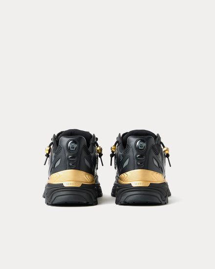 Versace Icaro Mesh & Leather Black / Gold Low Top Sneakers - 4