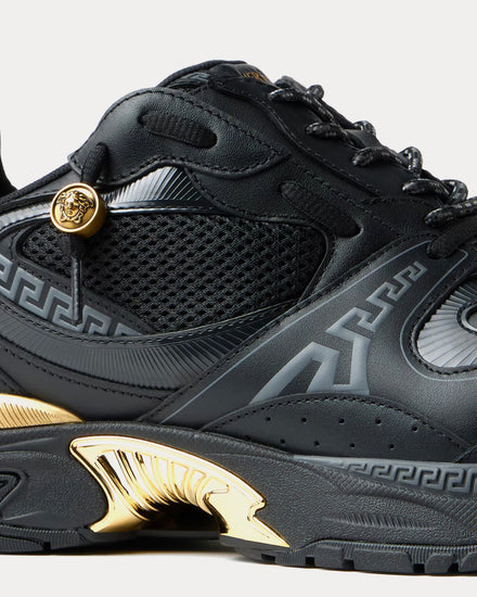 Versace Icaro Mesh & Leather Black / Gold Low Top Sneakers - 5