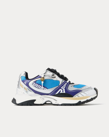 Versace Icaro Mesh & Leather Blue / Silver Low Top Sneakers